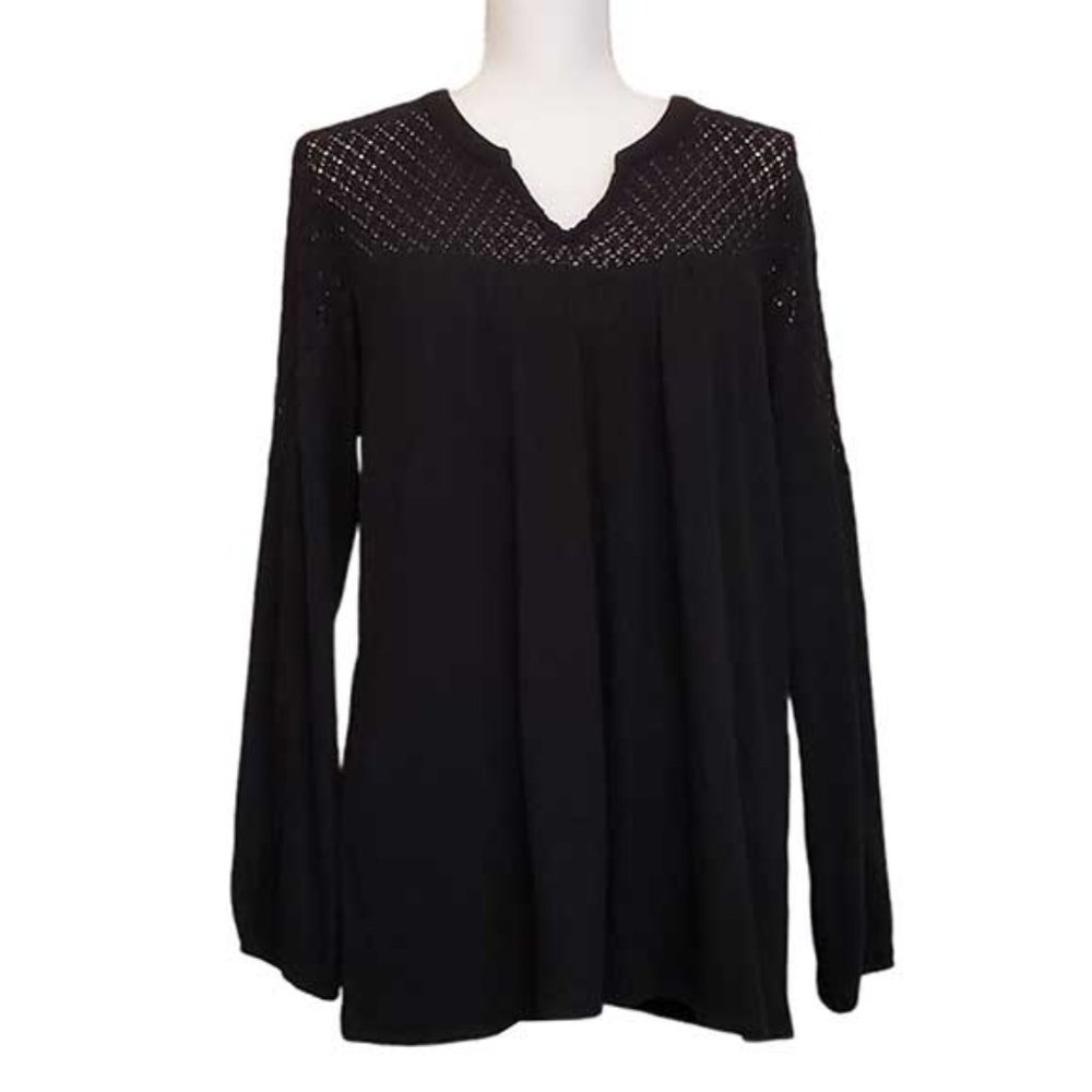 Style & Co black crocheted Split Neck lace top